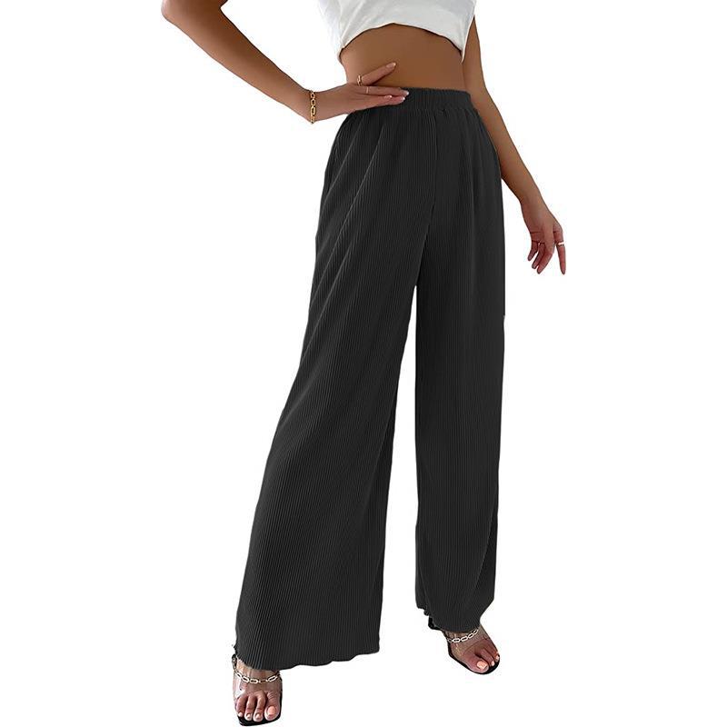 Women's Elegant Pleated Trousers with Wide Leg and Elastic Waistband