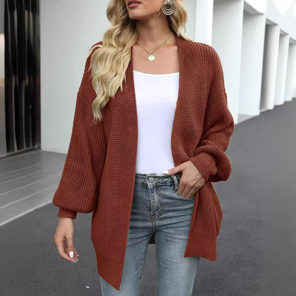 Women's Coarsely Knitted Cardigan with Dropped Shoulders