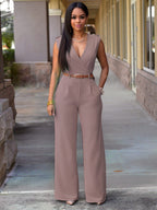 Elegant Wrap Jumpsuit with Wide Leg and Waist Belt
