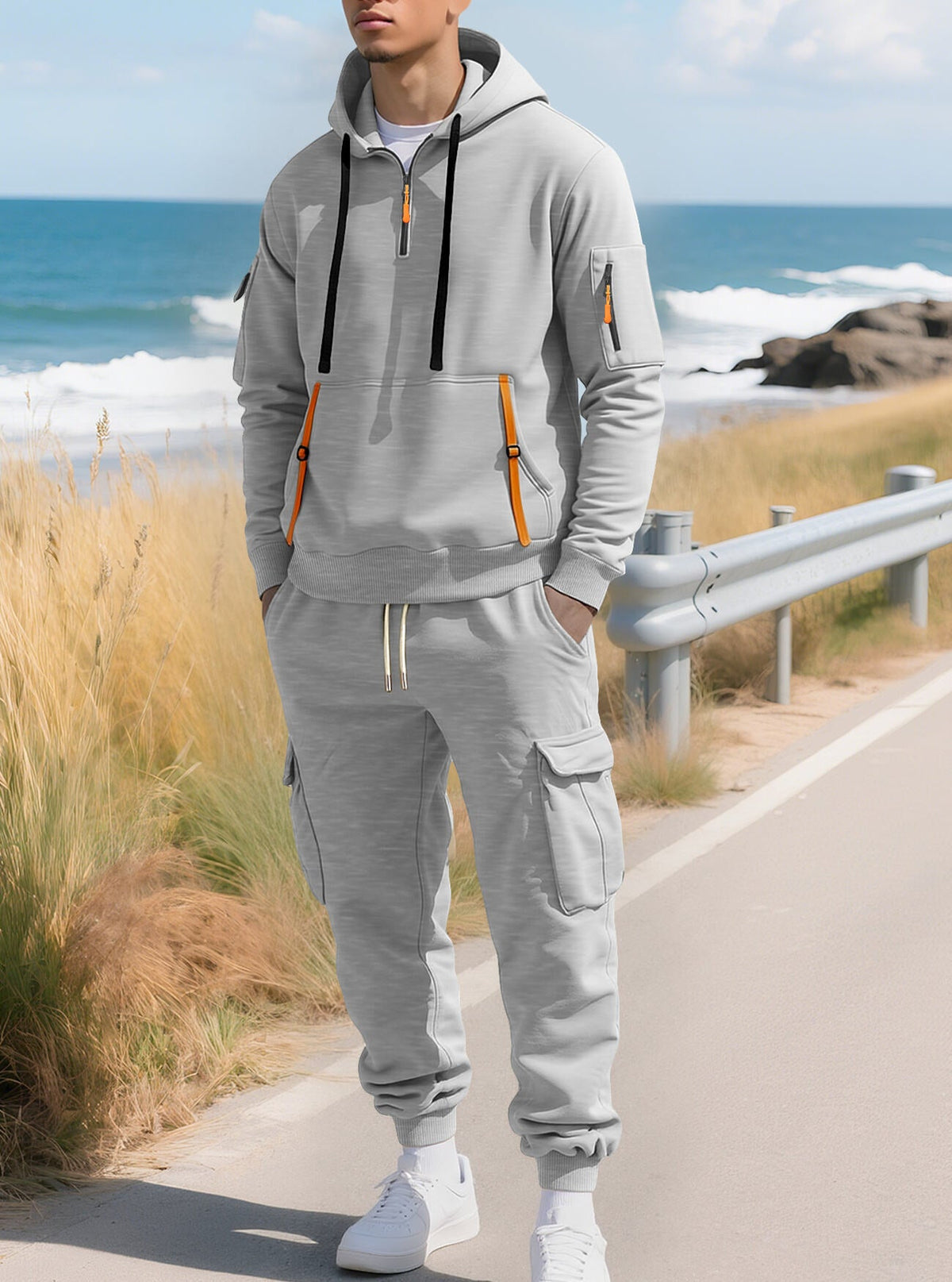 Men's Half-Zip Hoodie and Cargo Jogger Set