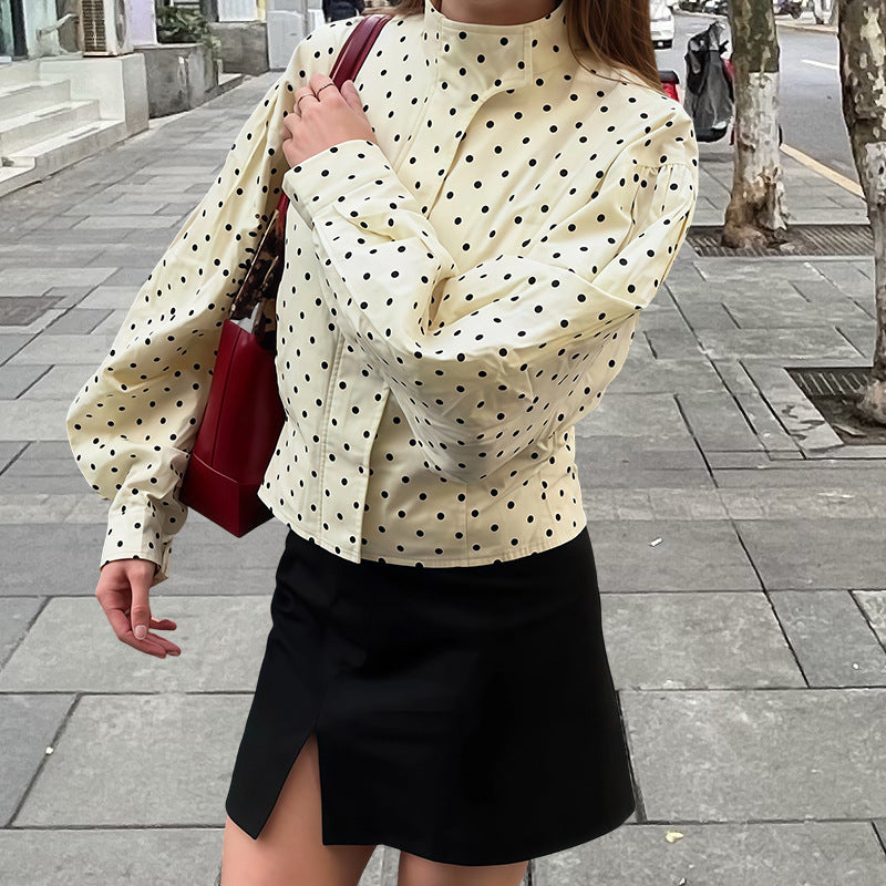 Women's Fitted Blouse with Polka Dot Pattern
