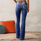 Women's Flared Jeans with High Waist and Distressed Details