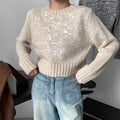 Women's Textured Glitter Knit Sweater with Wide Cut