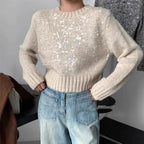 Women's Textured Glitter Knit Sweater with Wide Cut