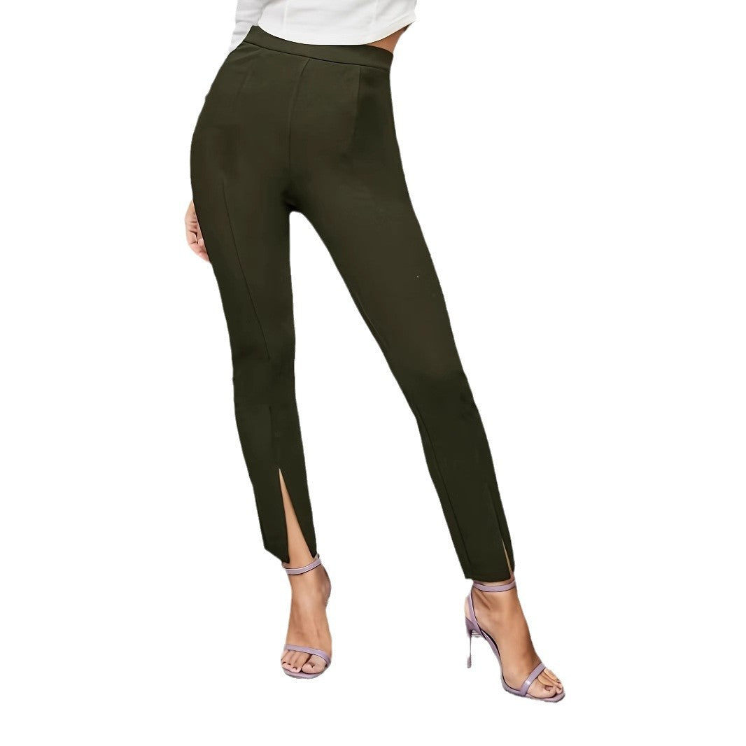 Women's Elegant Figure-Hugging Trousers with Side Slits