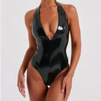 Women's Deep V-Neck Bodysuit with Shiny Finish