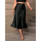 Women's A-Line Skirt in Shiny Satin with High Waist