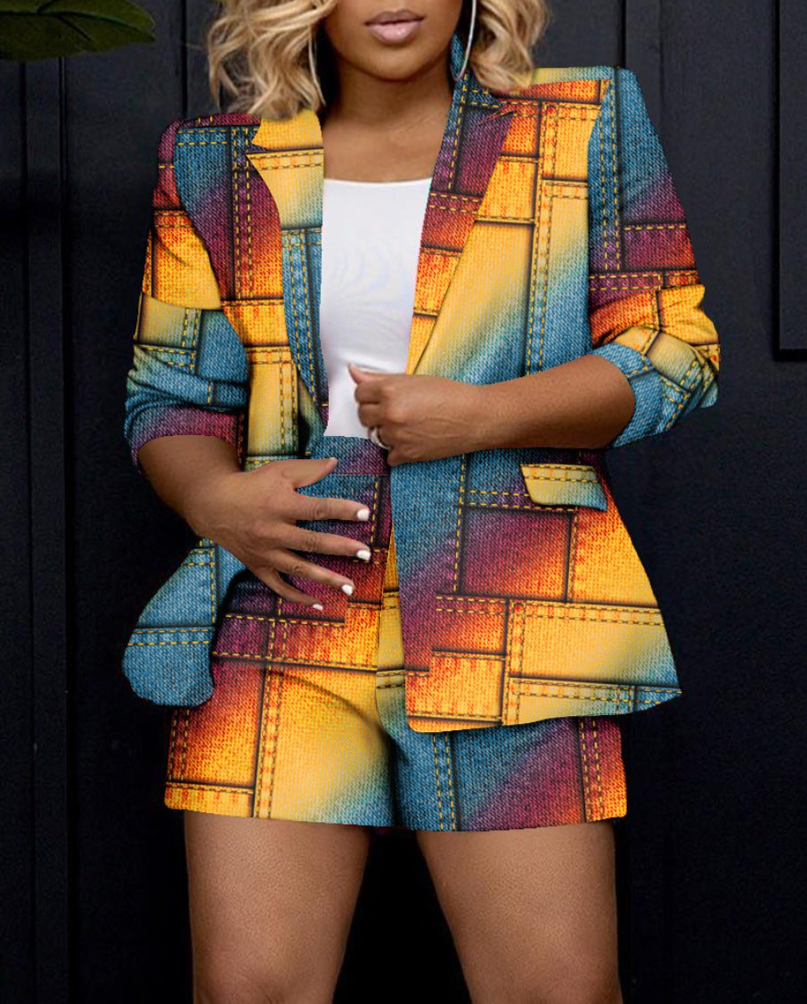 Women's Blazer with Modern Graphics and Matching Shorts