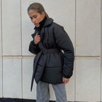 Elegant Padded Jacket with Waist Belt