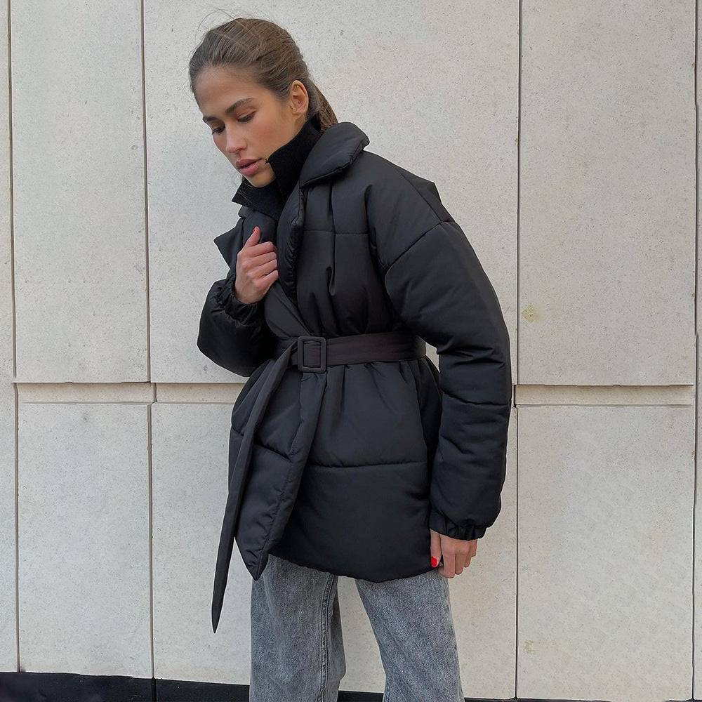 Elegant Padded Jacket with Waist Belt