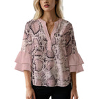 Casual Blouse with Ruffle Sleeves and Botanical Print