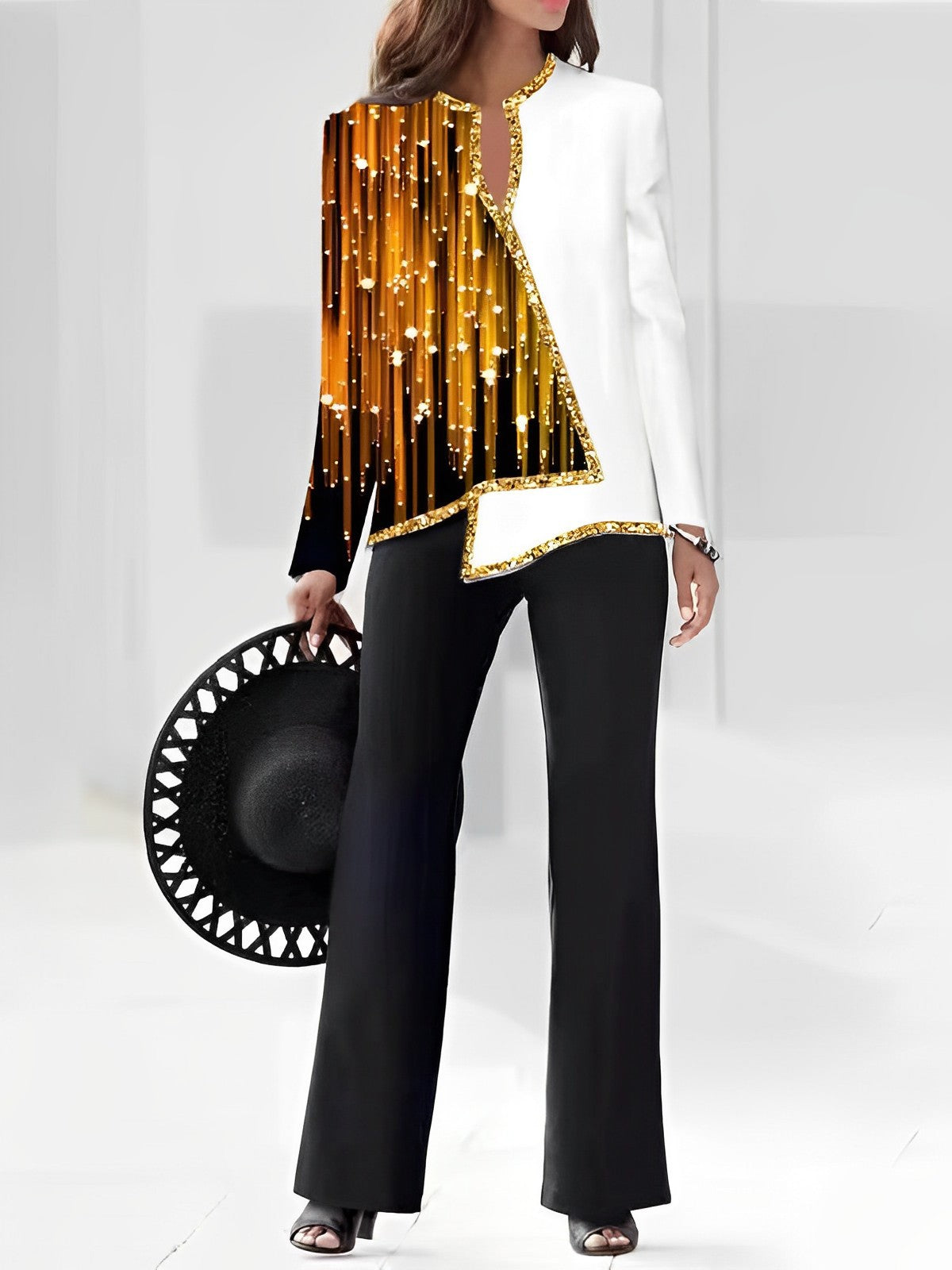 Elegant Statement Jacket with Asymmetric Cut and Sparkling Details