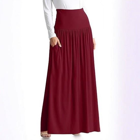Women's Maxi Skirt with Elastic Waistband and Pockets