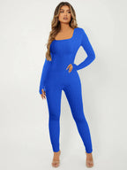 Women's Long-Sleeve Ribbed Jumpsuit