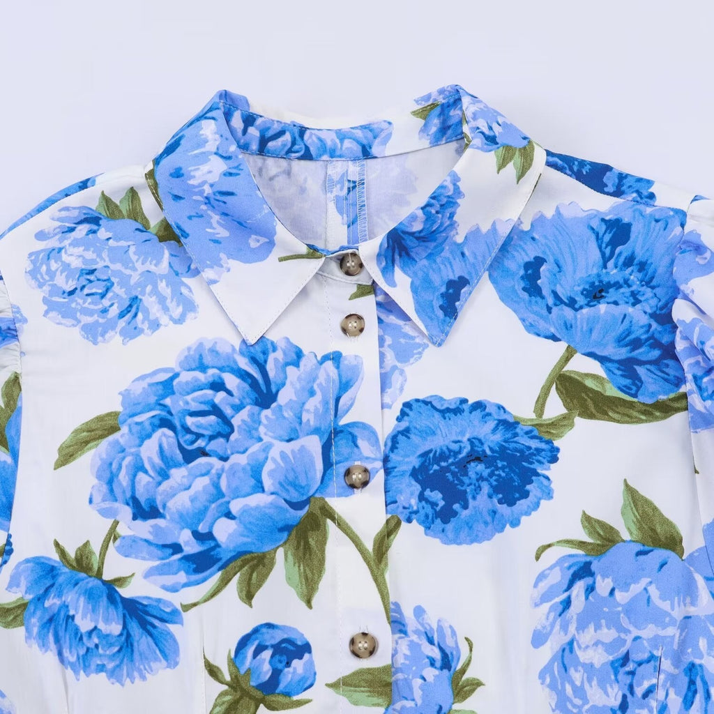 Women's Floral Blouse with Elegant Puff Sleeves