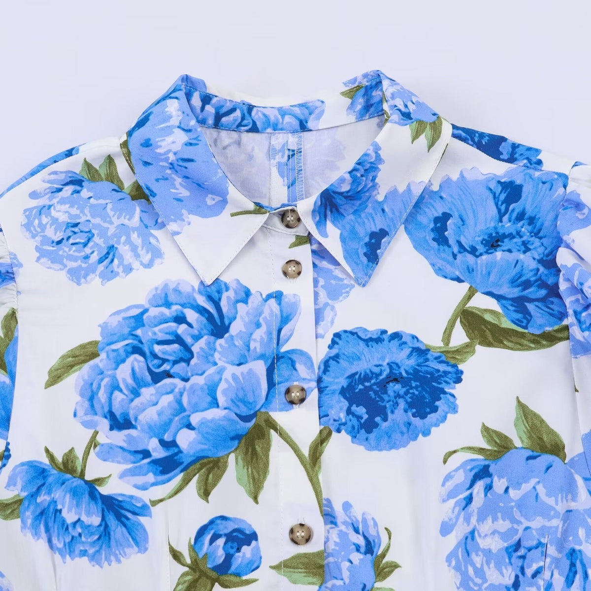 Women's Floral Blouse with Elegant Puff Sleeves