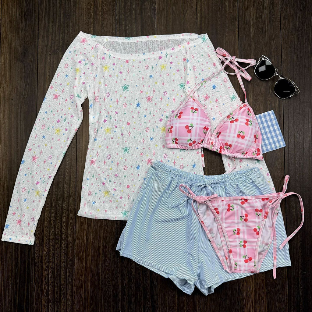 Women's Swimsuit Set with Playful Cherry Motif