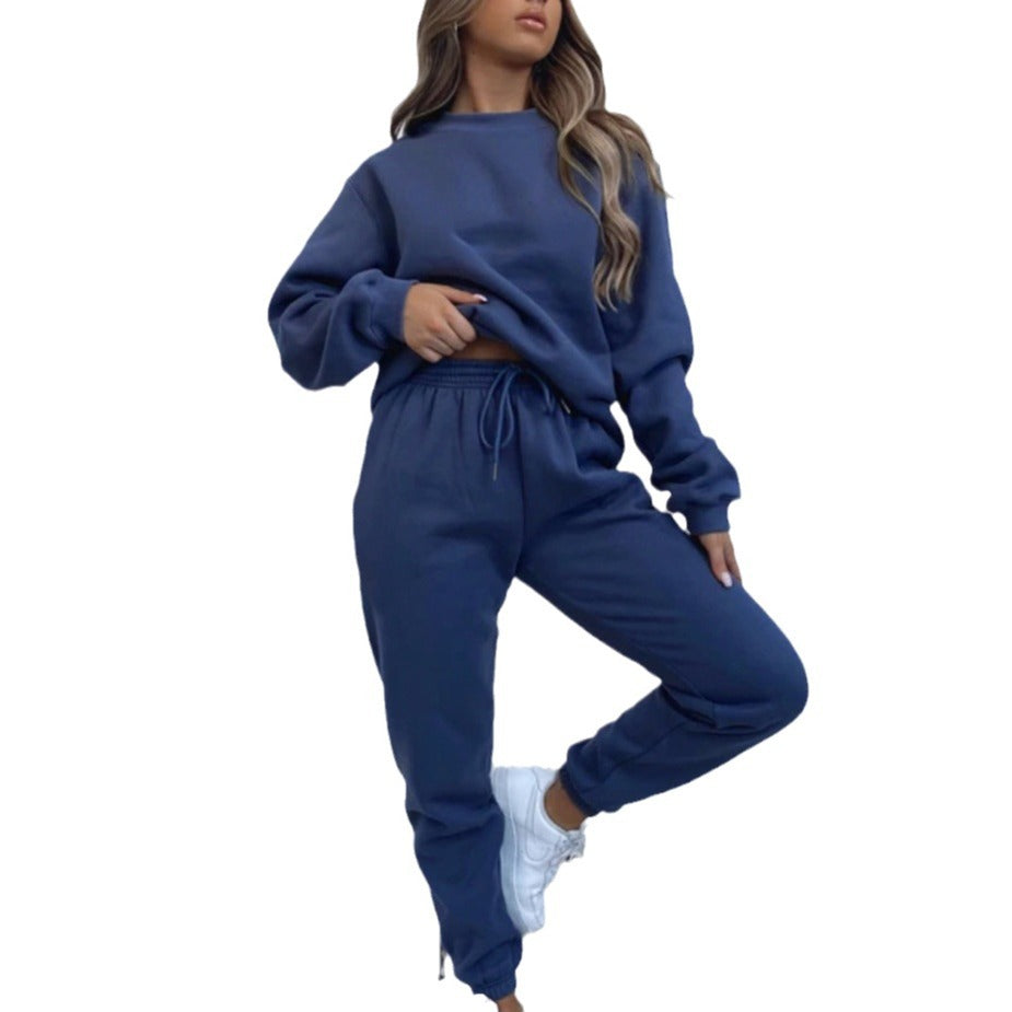 Women's Comfortable and Elegant Leisure Loungewear Suit with Drawstring and High Cuffs