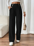 Women's Elegant Wide-Leg Pants with Decorative Buttons