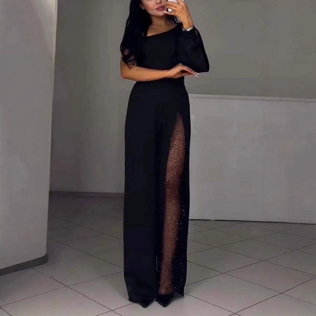Elegant Jumpsuit with Sheer Inserts and Sequins