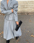 Women's Elegant and Modern Suit Set with Tailored Blazer and Flared Skirt