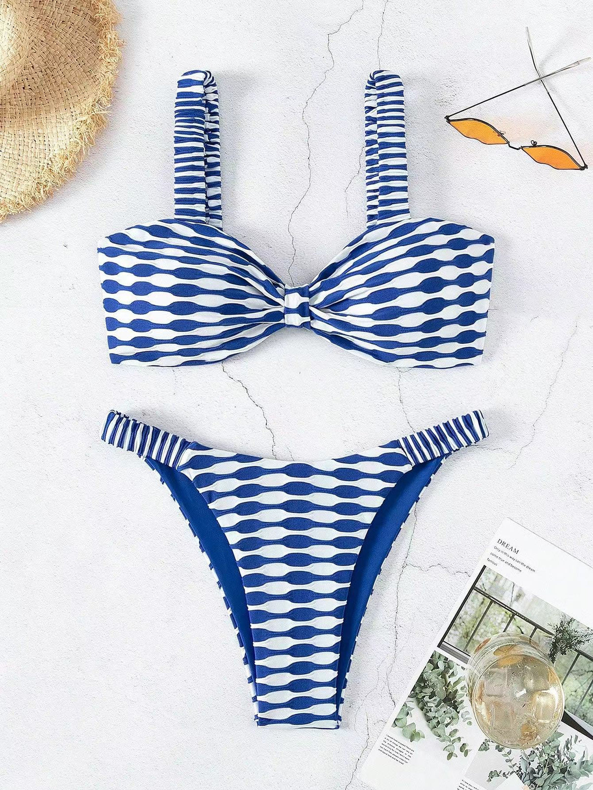 Women's Bandeau Bikini with Unique Pattern and Adjustable Straps