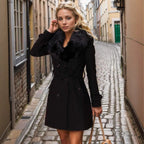 Elegant Trench Coat with Detachable Faux Fur Collar