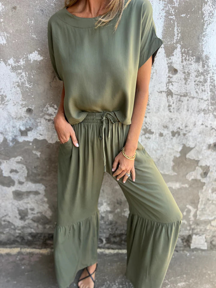 Women's Elegant and Airy Summer Set with Wide Cut and Elastic Waistband