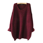 Women's Open-Silhouette Chunky Knit Sweater with Wide Crew Neck