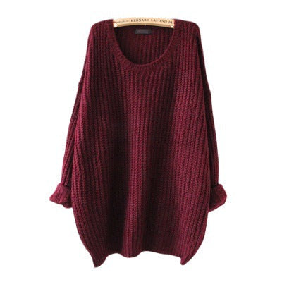 Women's Open-Silhouette Chunky Knit Sweater with Wide Crew Neck