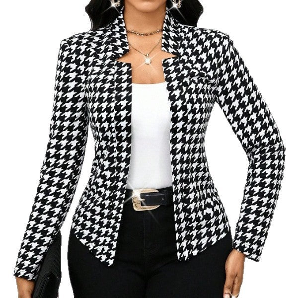 Elegant Houndstooth Blazer Jacket