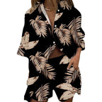 Women's Fashionable Two-Piece Set with Loose Blouse and Matching Shorts