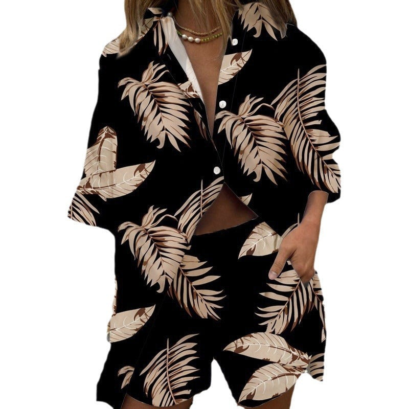 Women's Fashionable Two-Piece Set with Loose Blouse and Matching Shorts