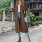 Women's Long Knit Coat with Open Front and Casual Fit