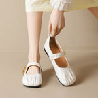 Women's Ballet Flats with Decorative Strap and Leather Surface