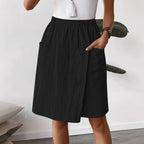 Women's Knee-Length Wrap Skirt with Elastic Waist and Pockets