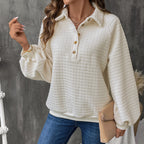 Women's Fleece Sweater with Wood Button Details and Casual Fit