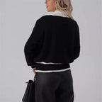 Women's Elegant Cardigan with Pearl Buttons and Contrast Details