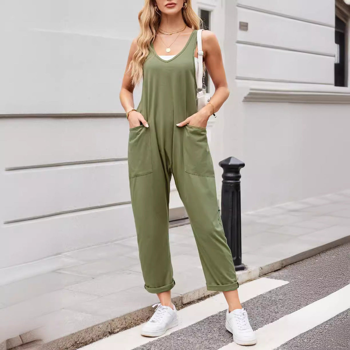 Women's Jumpsuit with Pockets and Stretch Fabric