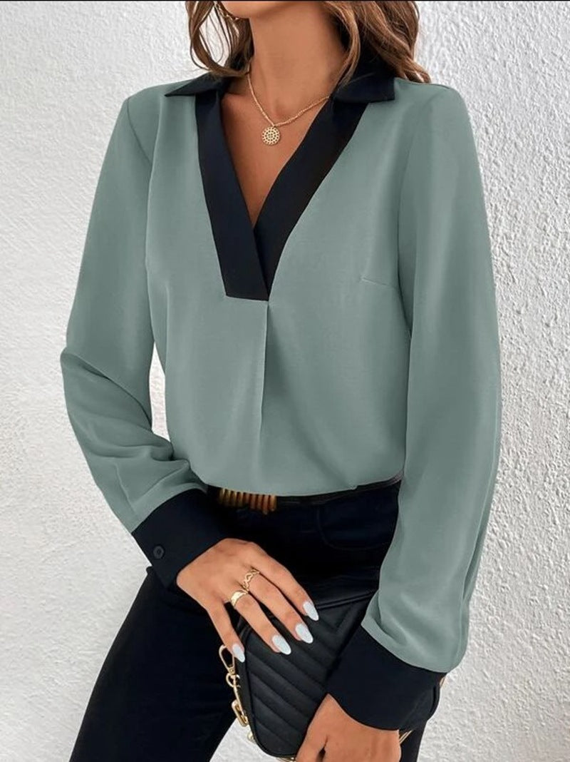 Elegant Women's Blouse with Contrasting Collar