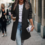 Women's Elegant City Coat with Slim Lapel and Practical Pockets