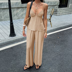 Women's Airy Two-Piece Set with Thin Straps and Wide-Leg Pants