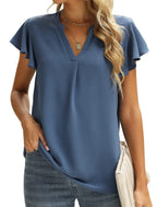 Women's Short-Sleeve Blouse with Ruffle Details
