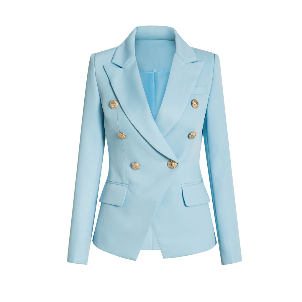 Women's Elegant Double-Breasted Blazer Jacket with Gold Buttons