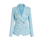 Women's Elegant Double-Breasted Blazer Jacket with Gold Buttons
