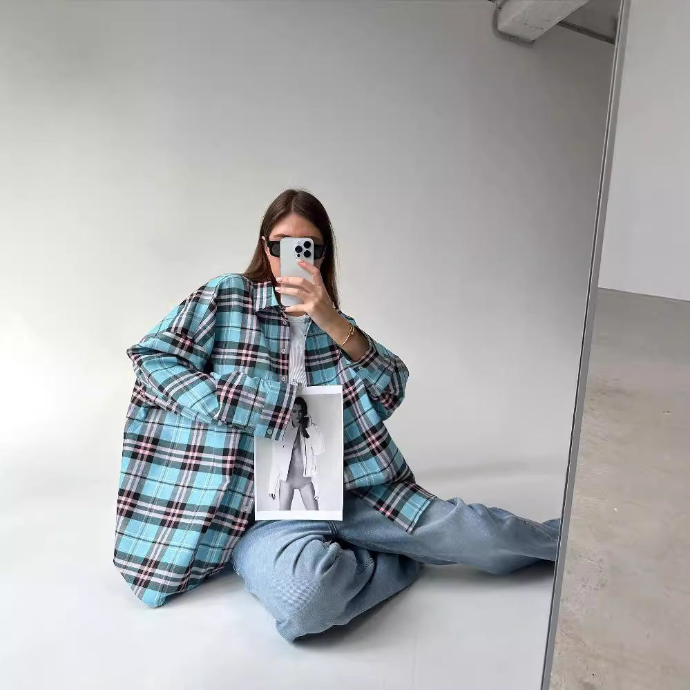 Women's Casual Plaid Shirt Blouse