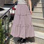 Women's Maxi Skirt with Ruffle and Plaid Pattern