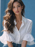 Elegant Cotton Blouse with Ruffle Details