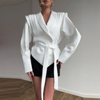 Women's Couture Blazer with Elegant Collar and Waist Belt
