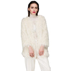 Women's Fluffy Faux Fur Wrap with Generous Cut and Elegant Sleeves